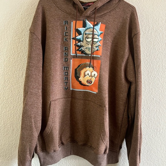 Members Only Brown Graphic Rick and Morty Hoodie Sweatshirt - Picture 1 of 7